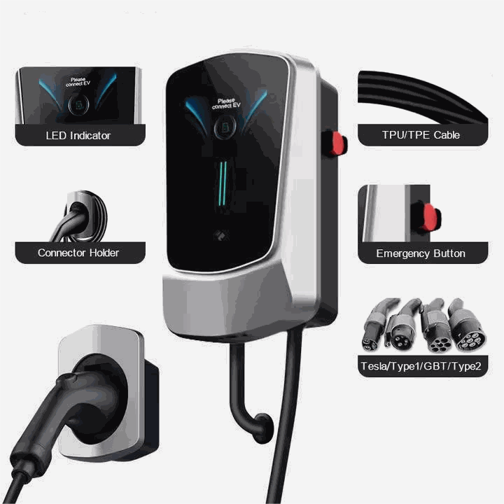 Wallbox EV Charger 7/11/22KW with 4.3" LCD | App, Card & Password Access
