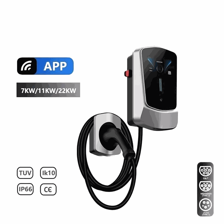 Wallbox EV Charger 7/11/22KW with 4.3" LCD | App, Card & Password Access