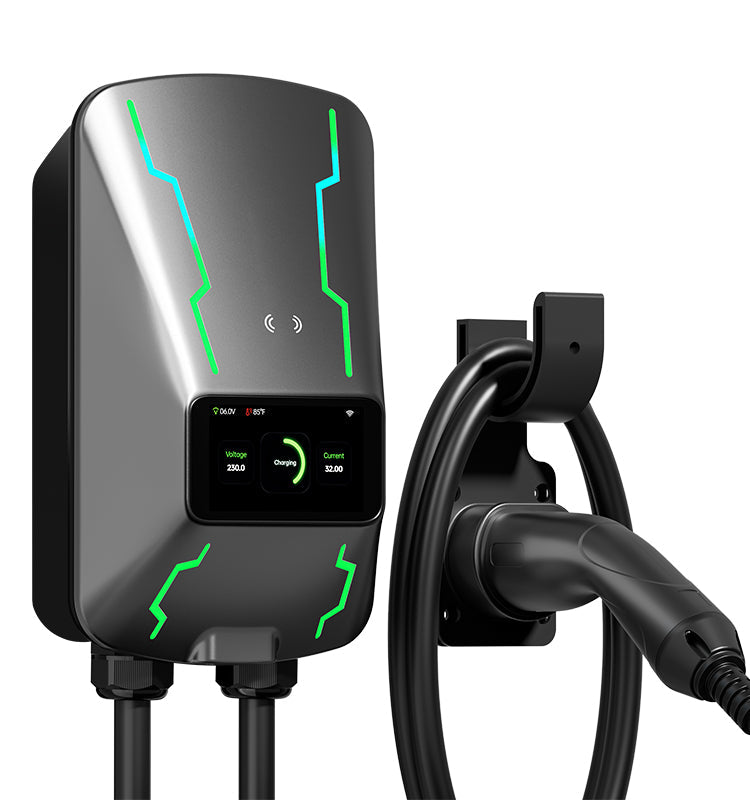 OEM Custom 32A 7KW intelligent voice-controlled EV charging station wallbox with 4.3" LCD and IP55 protection
