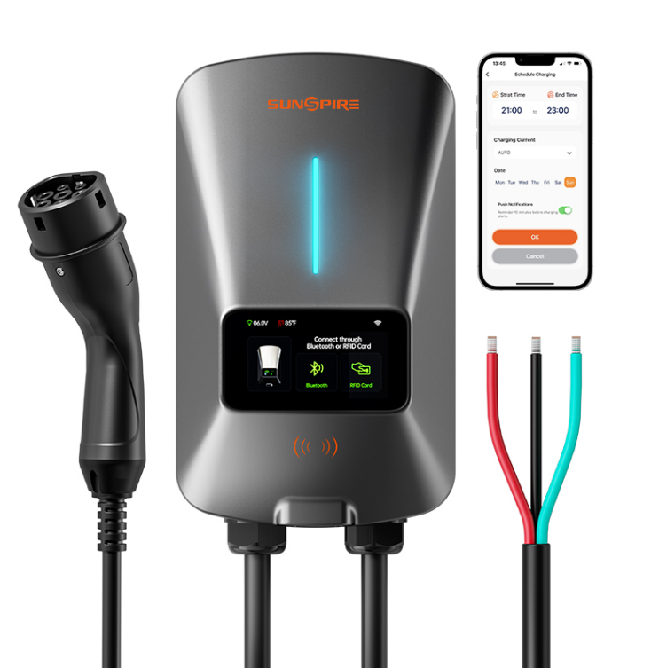 Sunspire European Standard Ip65 WiFi Level 2 Car EV Charger 32A 7KW 22KW Wall-mounted Fast Electric Charging Station For Home UseType2