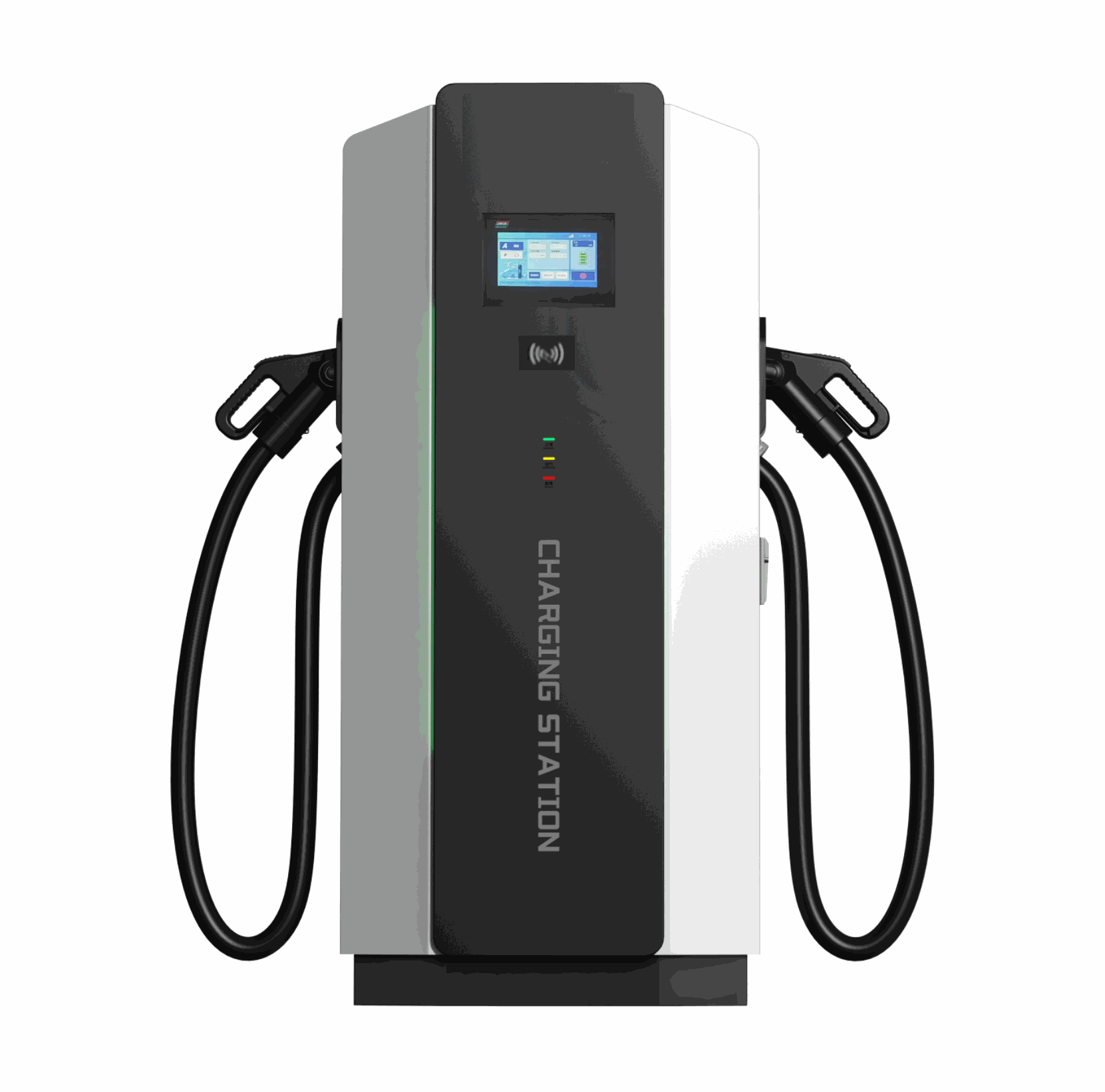 60-480kW integrated floor-mounted DC EV charging station with dual guns and 7-inch touch screen for commercial fast charging