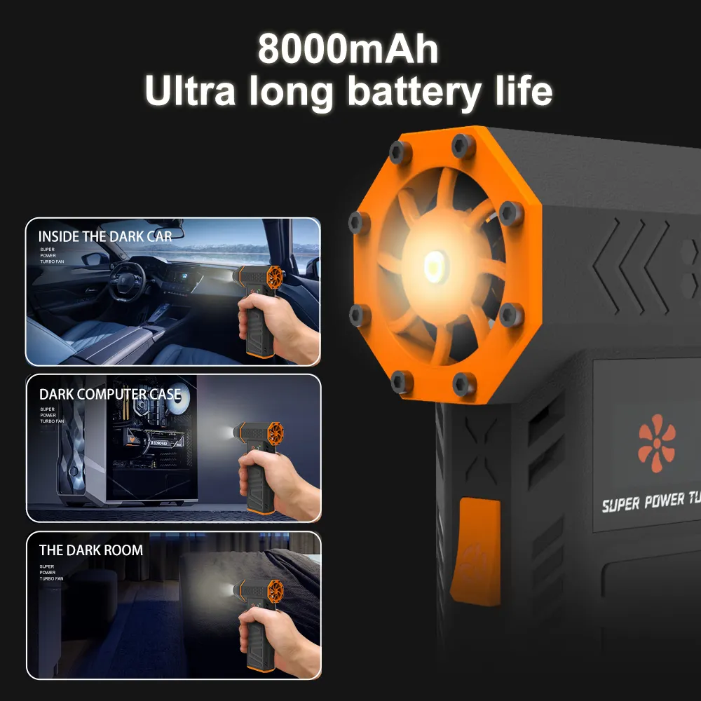 Mini Jet Turbo Fan Blower 130000RPM Adjustable Speed Portable LED Light Handheld Cordless Snow Blower Fan for Keyboard and Car