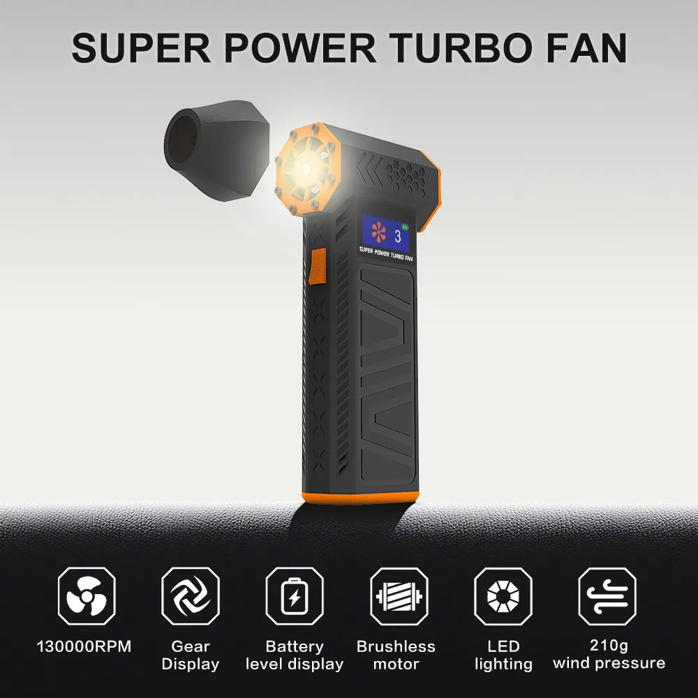 Mini Jet Turbo Fan Blower 130000RPM Adjustable Speed Portable LED Light Handheld Cordless Snow Blower Fan for Keyboard and Car