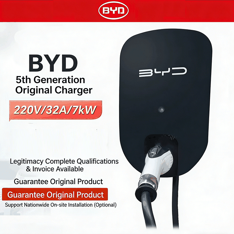 Home EV charger wall-mounted smart BYD 6th Gen 7kW 32A with card access and fire-resistant casing