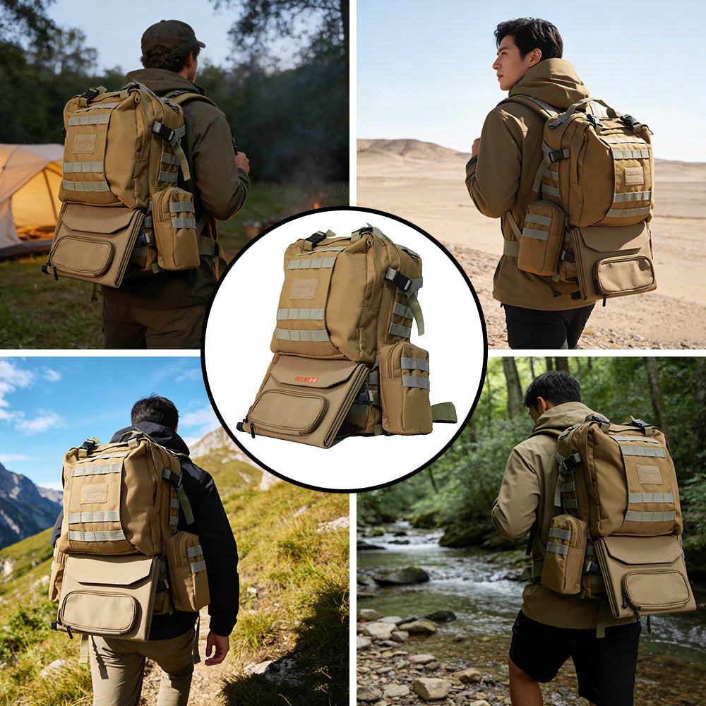55L large tactical backpack with 60W solar panel and USB charging port