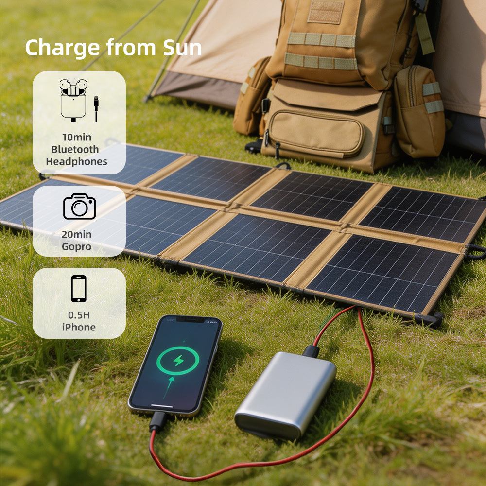 55L large tactical backpack with integrated 60W solar panel and multiple compartments for hiking and survival