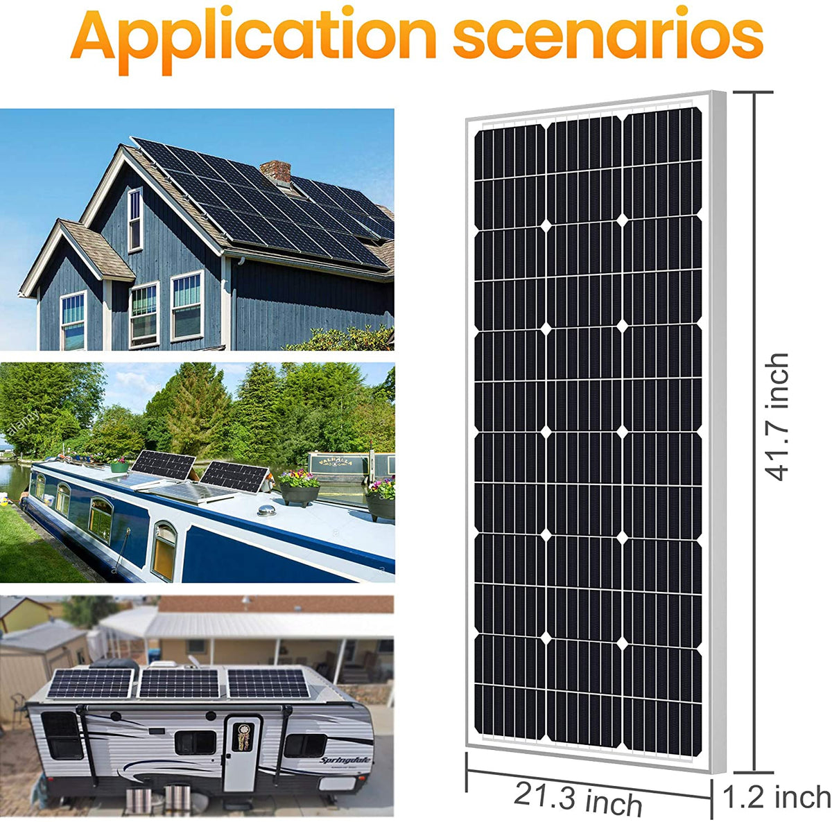 High-efficiency 100 watt 12 volt monocrystalline solar panel for RV, marine, rooftop, and off-grid applications
