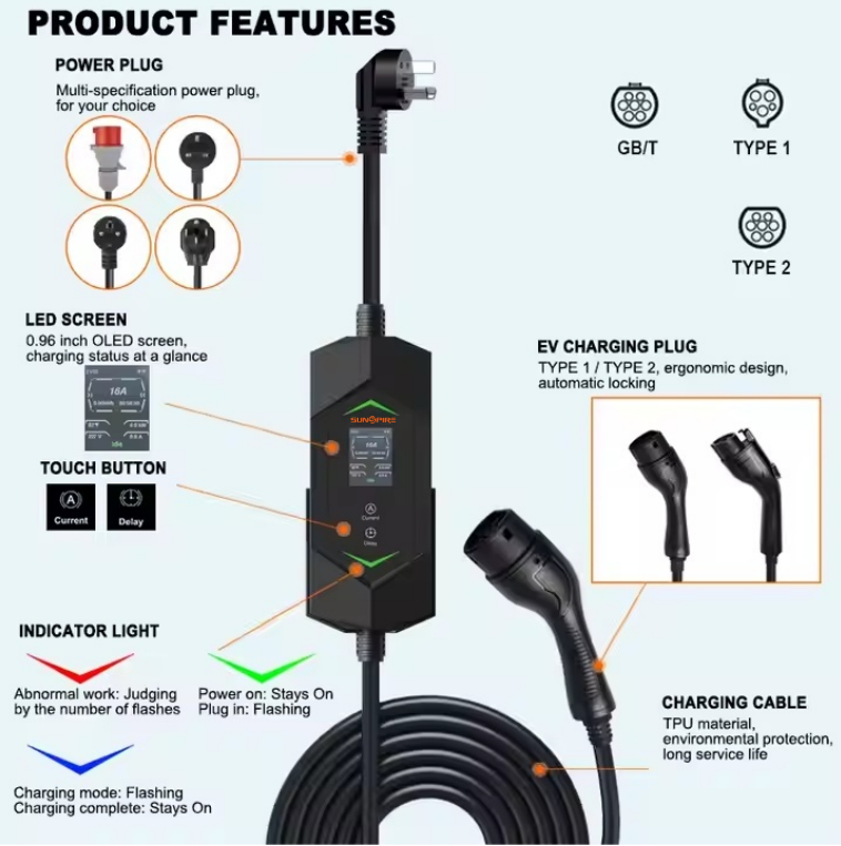 Hot Sale high power home use 3.5KW 7kw 11KW 22KW  type 2 portable ev charger charging station 32A ev Ac fast charging