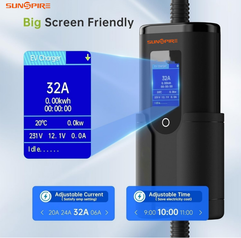 Wholesale Electric Car 16a 32a 3.5kw 7kw Ev Charging Station Portable Ev Charger with Screen Adjustable