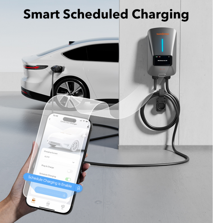 Sunspire EV Charger Smart Display, RFID Card,WiFi Outdoor/Indoor, Hardwired EV Car Charger Level 2 240V Electric Vehicle Charging Stations