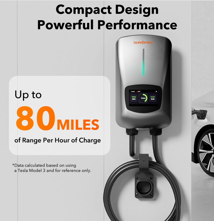 Sunspire EV Charger Smart Display, RFID Card,WiFi Outdoor/Indoor, Hardwired EV Car Charger Level 2 240V Electric Vehicle Charging Stations