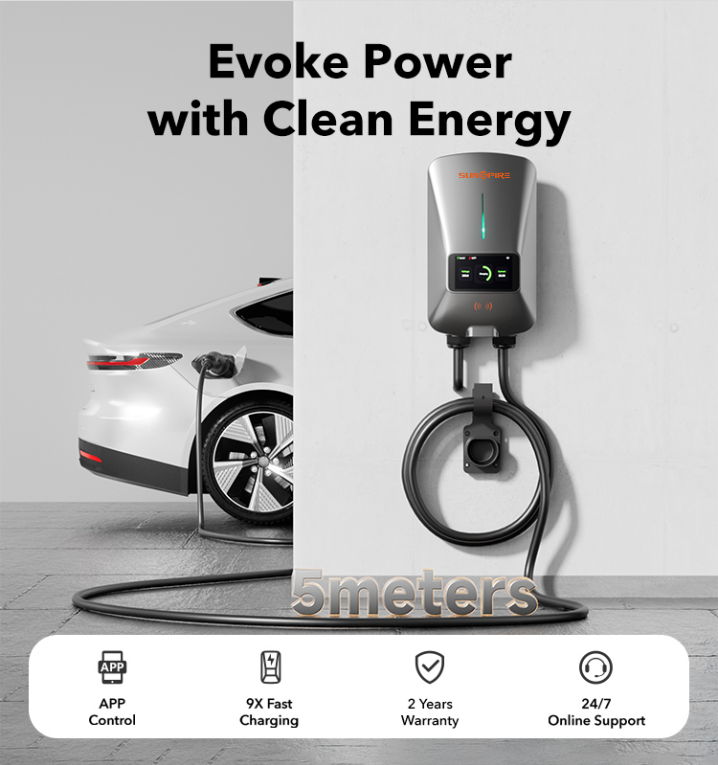 Sunspire European Standard Ip65 WiFi Level 2 Car EV Charger 32A 7KW 22KW Wall-mounted Fast Electric Charging Station For Home UseType2
