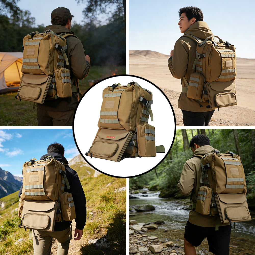 55L Large Tactical Backpack Solar Charger with 60W Solar Panel for Smartphone/Power Bank Survival Backpack Trekking Day Pack