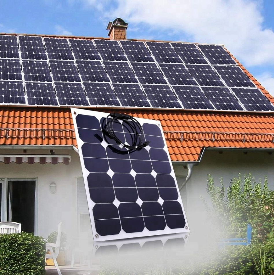 Lightweight 100W/200W Waterproof Monocrystalline Solar Panel Flexible RV Curved for Roofs Cabins Boats
